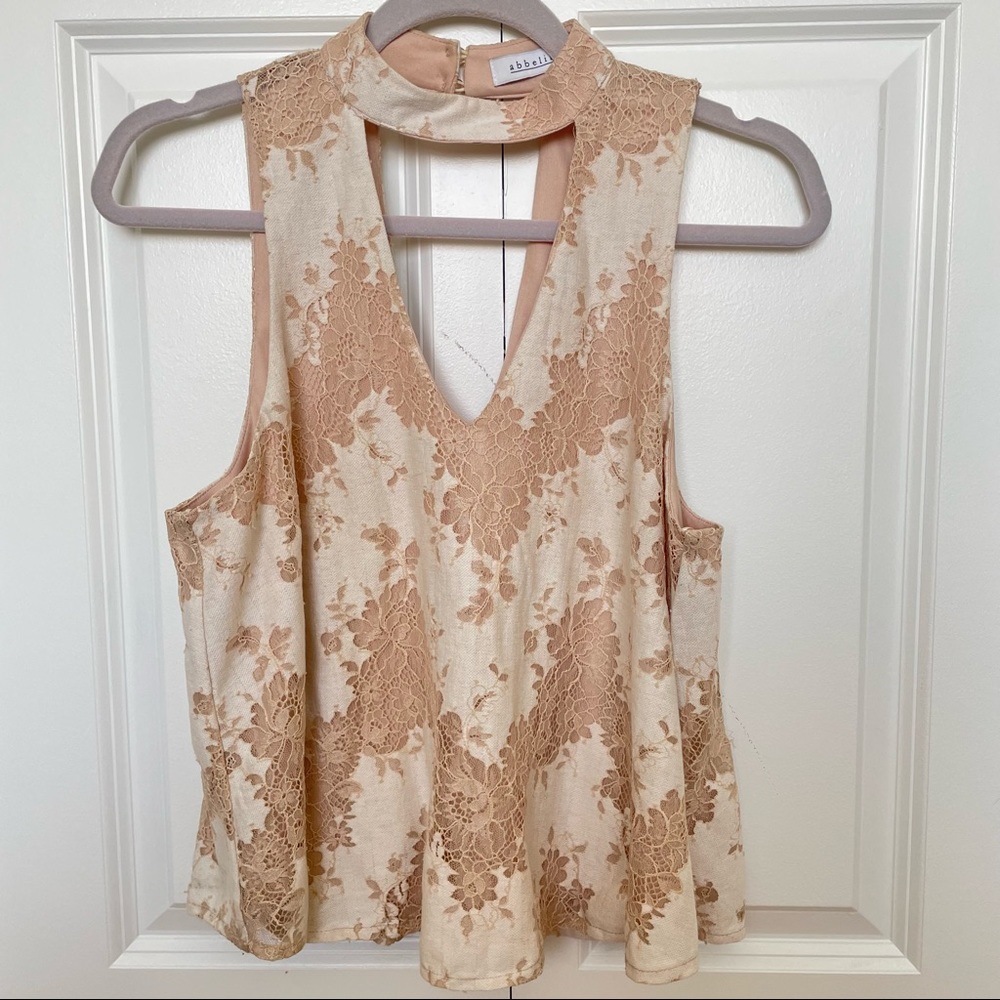 Abbeline V-neck Choker Lace Top in Cream & Beige